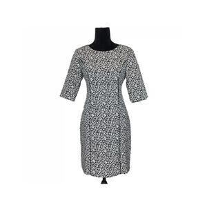 Banana Republic Dress 2 Petite White Black Gray Leopard Piping Sheath 3/4 Sl LN